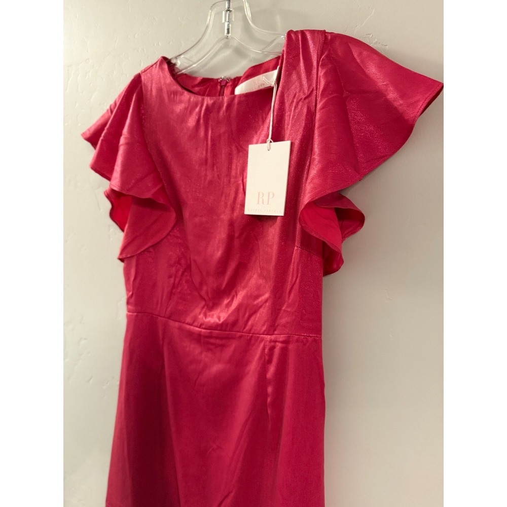 Rachel Parcell‎ Size 6 Flutter Sleeve Ruffle Midi Dress Metallic Chiffon Pink